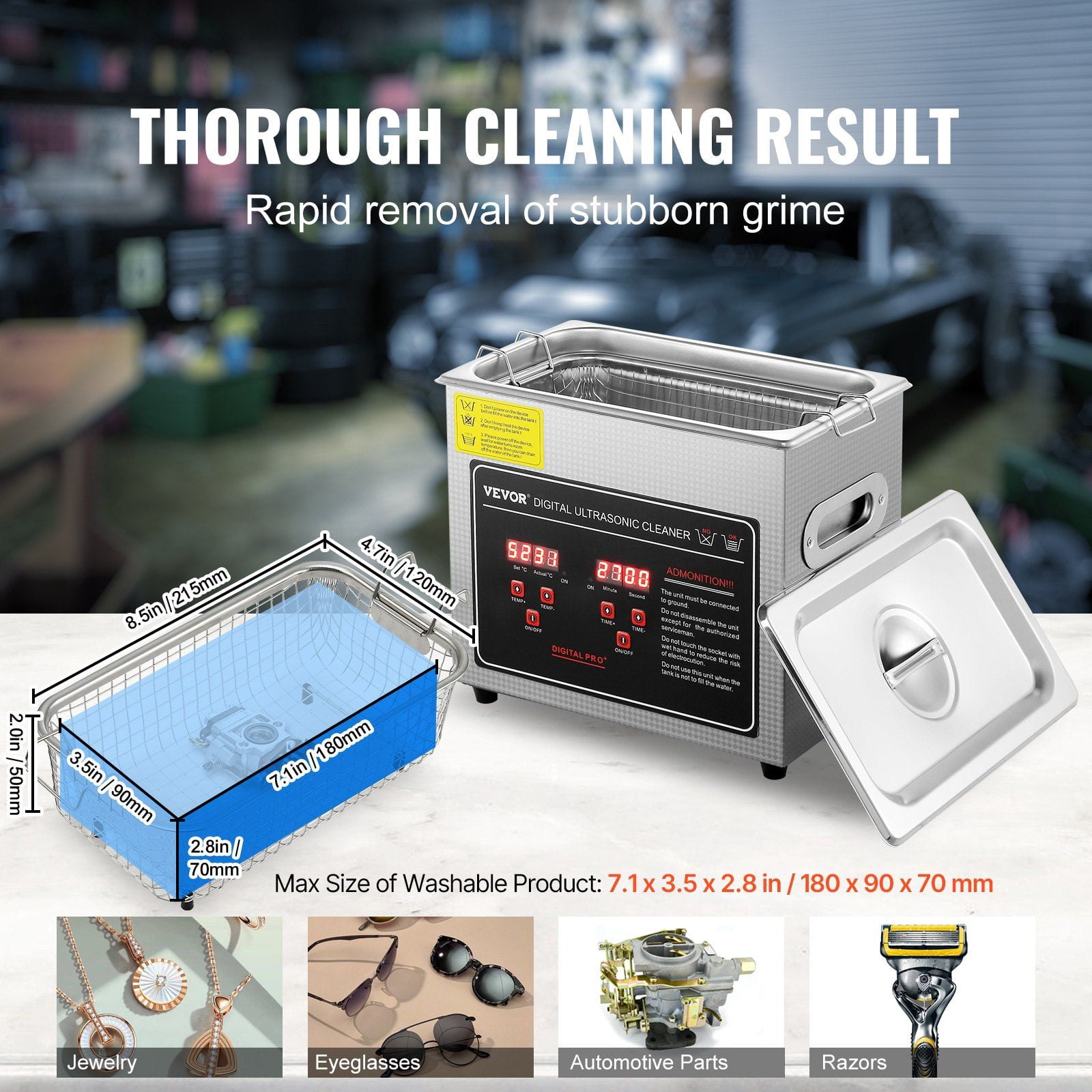 Ultrasonic Cleaner 3L Digital Timer Heater Professional Jewelry Cleaner Stainless Steel Heated Cleaning Machine for Glasses Watch Rings Small Parts Circuit Board