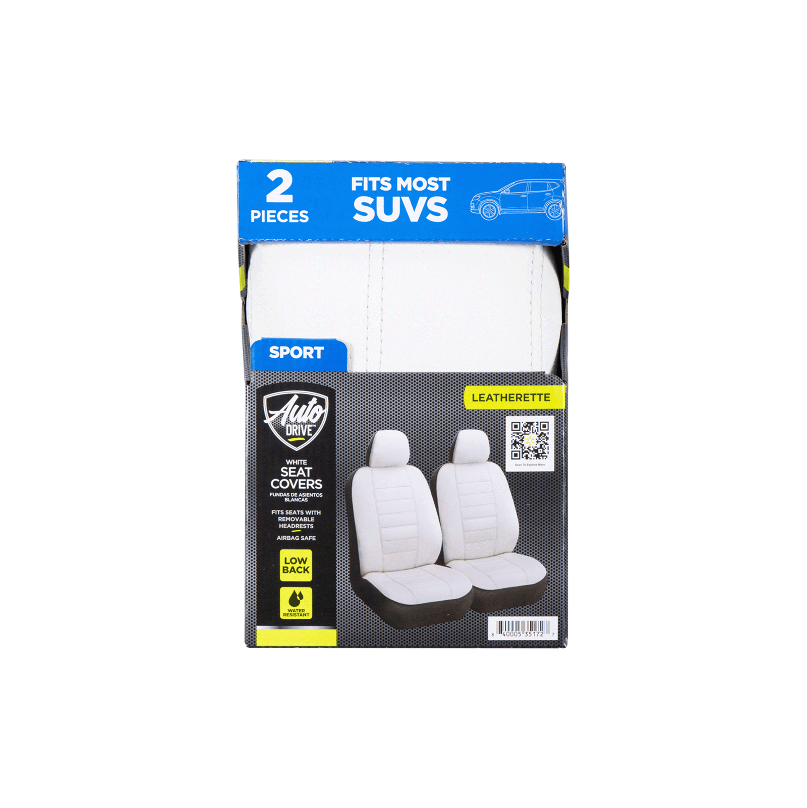 Auto Drive Faux Leather Seat Cover, 2-Piece, White