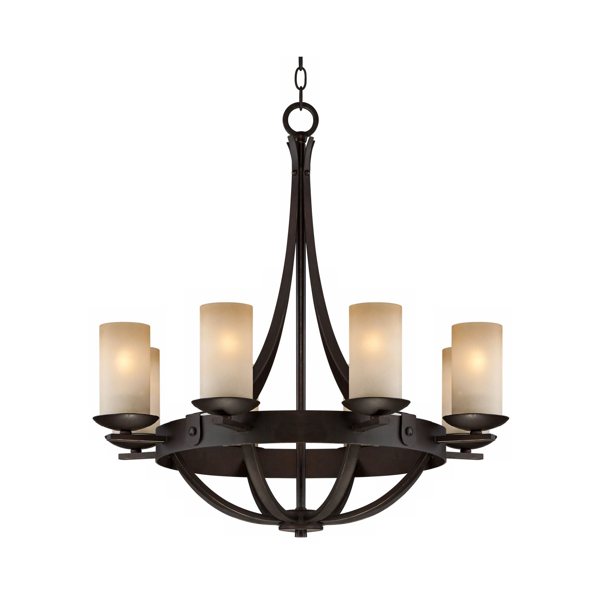 Franklin Iron Works Sperry Bronze Chandelier 28" Wide Rustic Farmhouse Cylinder Scavo Glass Shade 8-Light Fixture for Dining Room House Kitchen Island