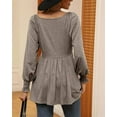thumbnail image 4 of Temofon Womens Long Sleeve shirt Tunic Tops V-Neck shirt 2024 Casual Puff Pleated Flare Blouse T-Shirts with Smocked Cuffs fall clothes coffee, 4 of 5