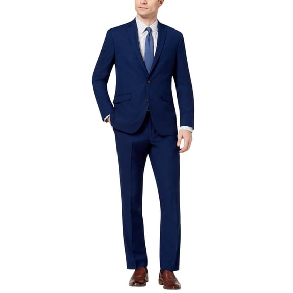 Kenneth Cole Mens Slim fit 2 Piece Suit 46 R / 40 Waist Blue Solid Stretch