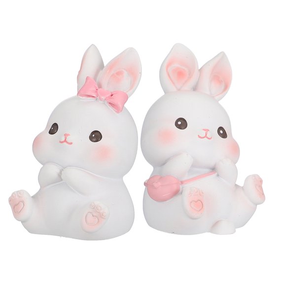 SWETRACE 2-Piece White Resin Easter Bunny Ornaments for Tabletop, Home, Garden Decorative Accents