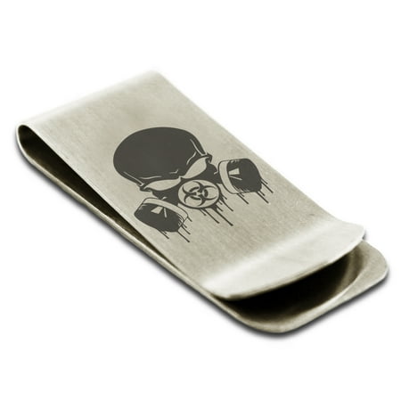 Stainless Steel Biohazard Skull Gas Mask Engraved Money Clip Credit Card (Best Gas Mask For The Money)