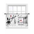 thumbnail image 2 of Kitchen Tableware Semi Sheer Curtains 54 Inch Length 2 Panels Set, Red Love Heart Black Words Vintage Sheer Kitchen Curtain Privacy Voile Window Curtain for Living Room Bedroom Rod Pocket Drapes, 2 of 7