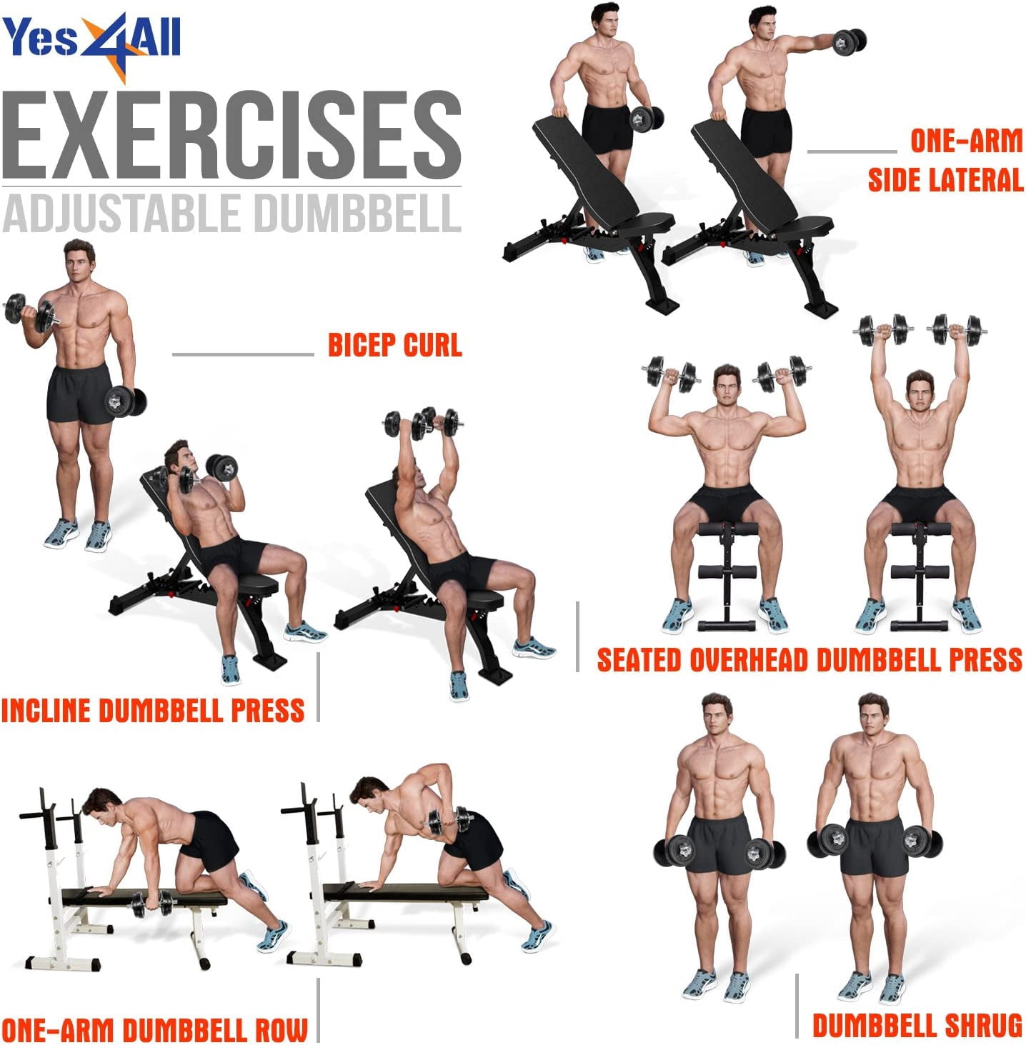 Yes4All 200 lbs Adjustable Dumbbell Weight Set, Cast Iron Dumbbell, Pair
