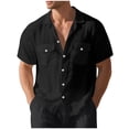 thumbnail image 4 of Men's Summer Linen Button Shirts, Short Sleeve Button Loose Fitting Casual Tee Tops with Pockets, Soft Breathable T-Shirt Beach Daily Wear, Outdoor Activities Black XL, 4 of 9