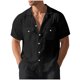 thumbnail image 4 of Ceisia Men's Relaxed Fit Short Sleeve Turndown Collar Slub Linen Shirt with Dual Chest Pockets Black L Gifts, 4 of 9