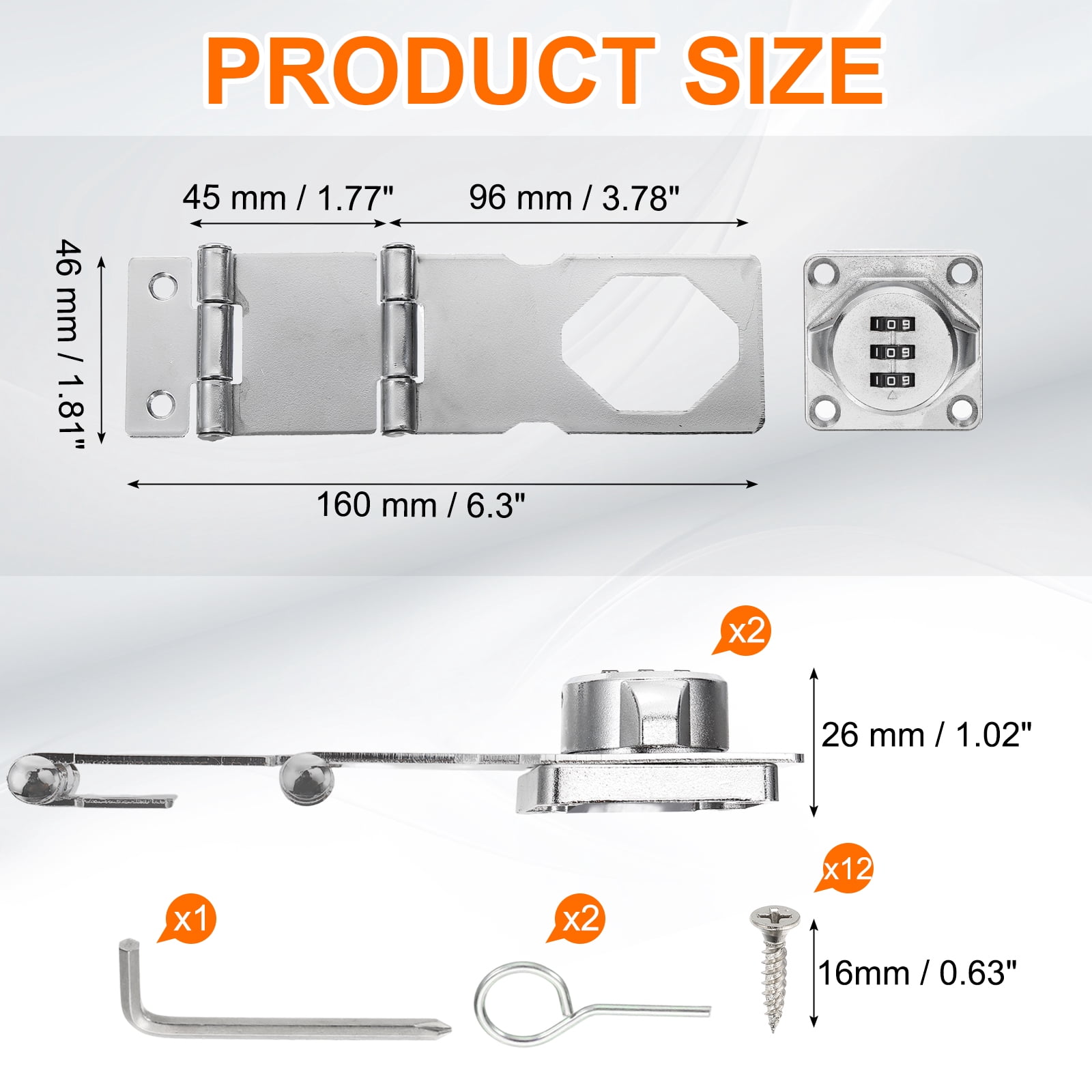 Uxcell 2 Pcs Keyless Cabinet Lock with Combination Code - Three-Section Password Hasp Latch Lock Mechanical Password Rotary Hasp, for Office Filing Cabinets Drawer Closet Cupboard, Silver