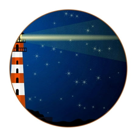 

OWNTA Nautical Lighthouse Blue Pattern Premium Microfiber Leather Round Coasters (6PCS) - 11x11 cm/4.3x4.3 in - Durable & Stylish Cup Mat Set