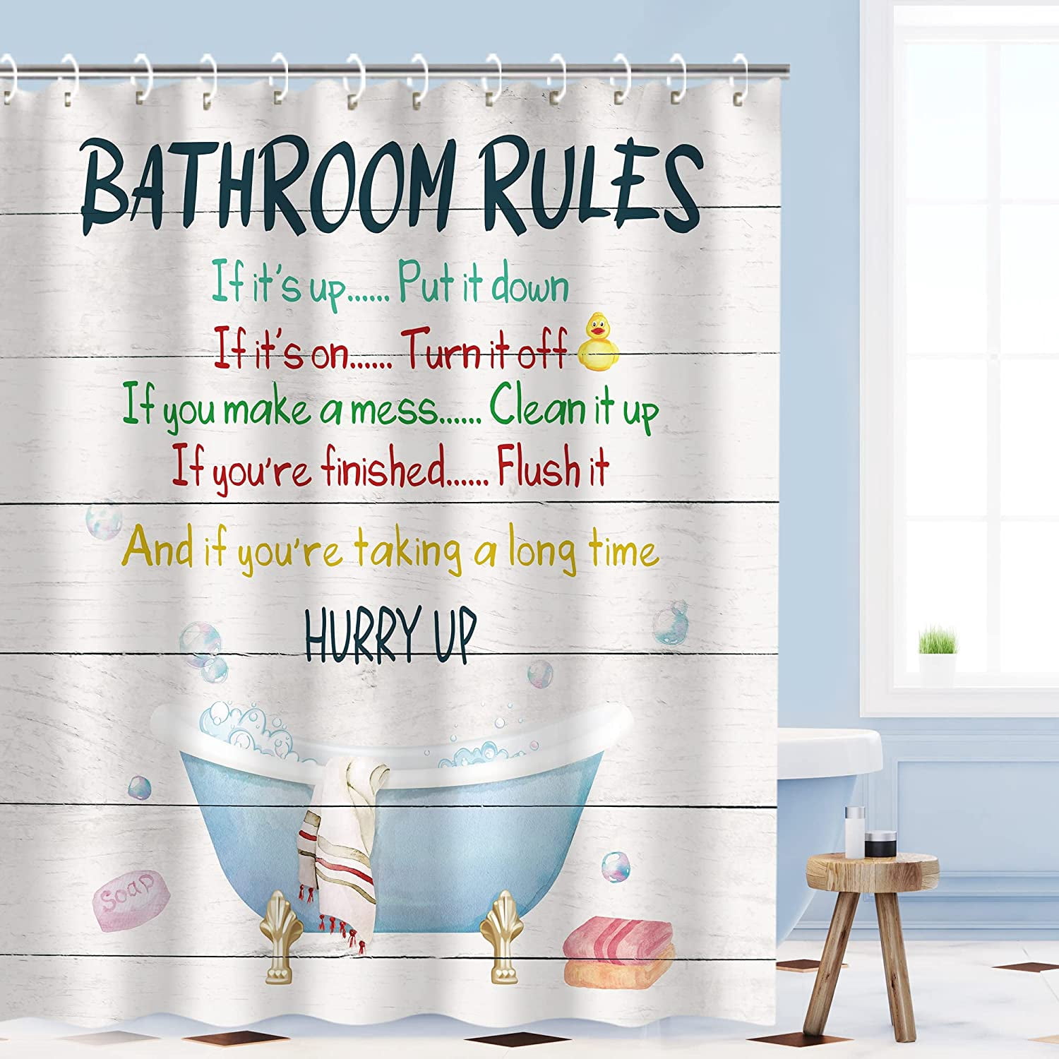 Kids Shower Curtain, Girls Shower Curtain, Boys Shower Curtain, Funny Words Teen Motivational Shower Curtains, 72W x 72H inch Extra Long Wide Shower Curtain with Hooks Kids Bathroom Decor