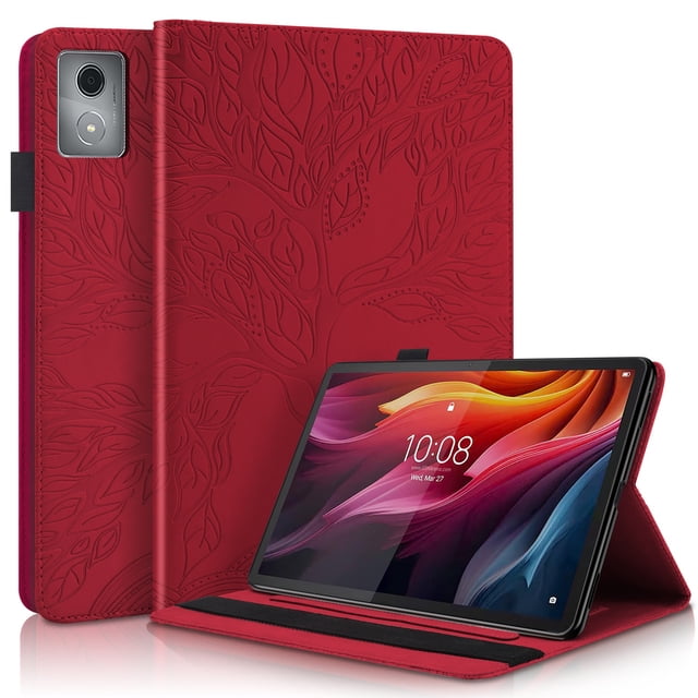 Tree of Life Embossed Case for Lenovo Tab m11/k11 Plus Stand, Card Slots, Stylus Loop Red