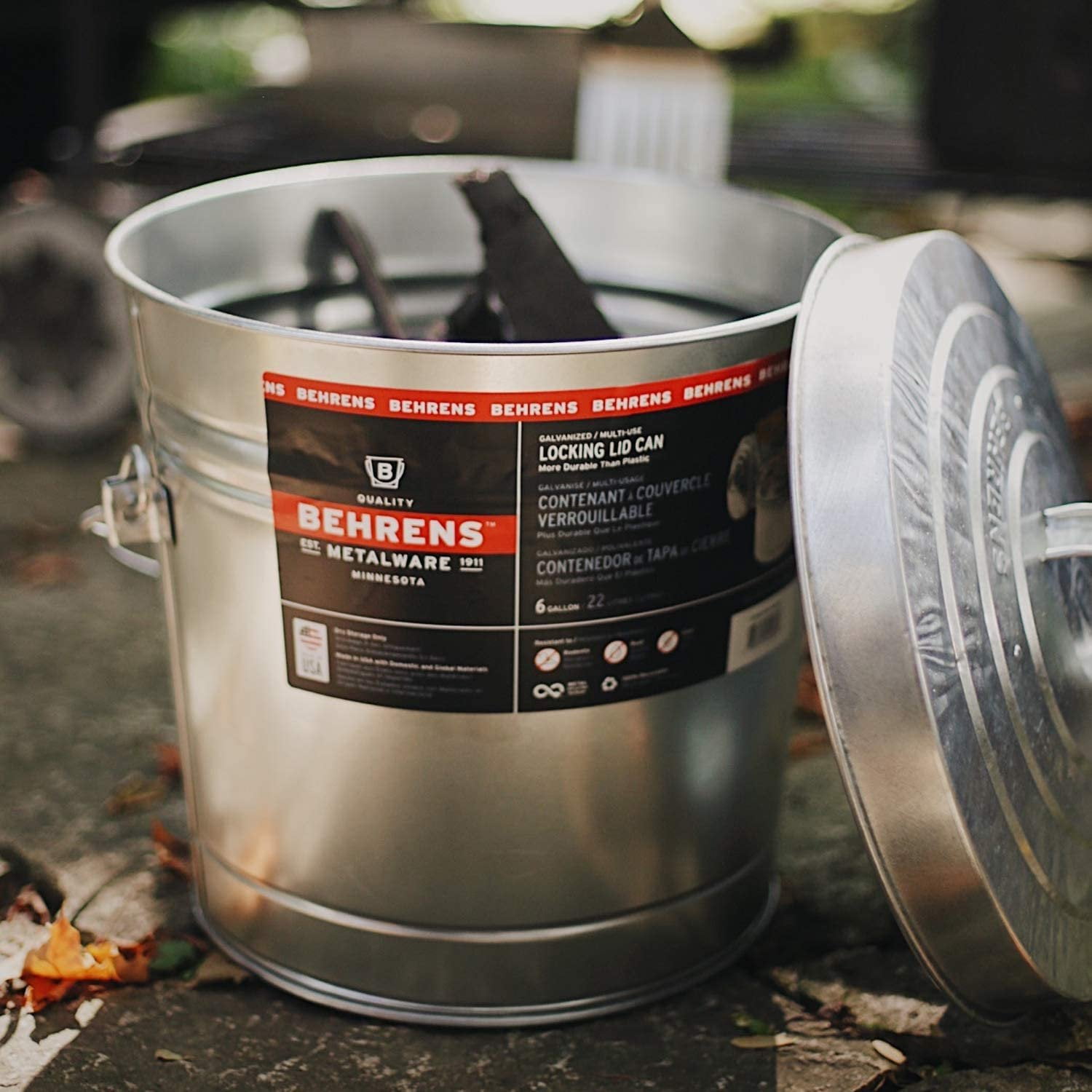 Behrens 6 Gallon Trash Can Galvanized Steel in Silver — Heritage American-Made Outdoor & Workshop Container