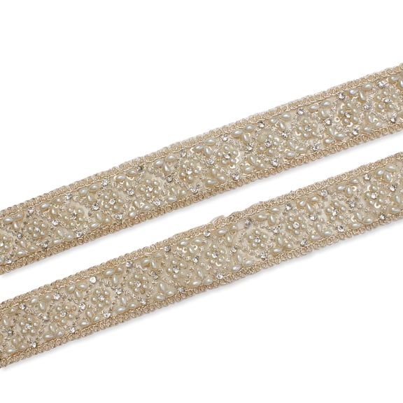 Lace Trim 1.25 in. Pearl & Sequin Embroidery On Corded Sheer Polyester Sewing Upholstery Mesh - Pearl White (1 Pack, 9.8 Yards)