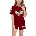 thumbnail image 2 of ATOGUTA Girls T-Shirt And Shorts Set Short Sleeve Heart Print Tops Summer Shorts Set Wine, Size 5-14 Years, 2 of 6