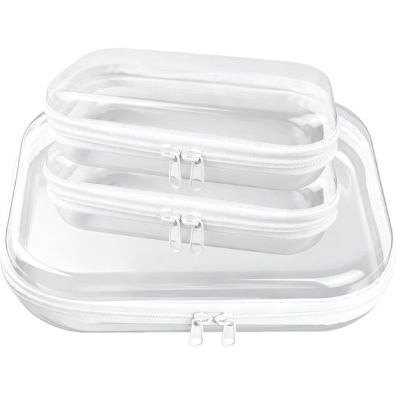 3‑Pack Clear Hard Shell Zipper Pouches, Multi‑Size Travel Storage Organizer, Plastic Carry Cases for Cosmetics and Travel Toiletries