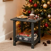 Ktaxon 2-Tier Outdoor Side Table, HDPE Patio End Table with 2 Shelves, 16.5x13in Rectangle Balcony Garden Table, Dark Gray