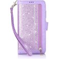 thumbnail image 6 of Wallet Case for Samsung Galaxy A51,Magnetic Handbag Zipper Pocket PU Leather Flip with 9 Card Slots and Wrist Strap Folio TPU Inner Stand Case for Samsung Galaxy A51 - Purple, 6 of 7