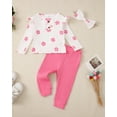 thumbnail image 2 of 12 Months Baby Girls Clothes 18 Months Girls 3PCS Outfits Set Flower Print Toddler Girls Long Sleeve Top Pants Set with Headband Pink, 2 of 9