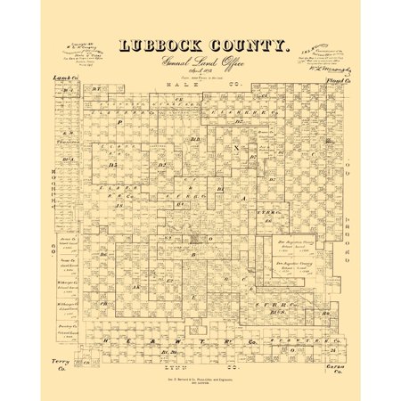 Historic County Map - Lubbock County Texas - McGauhey 1892 - Vintage Wall Art