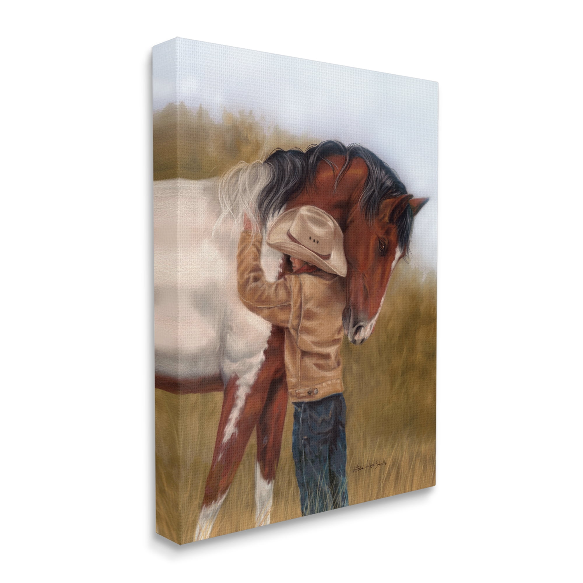Stupell Industries Boy Hugging Horse Painting Animals & Insects Painting Gallery Wrapped Canvas Art Print Wall Art, 24 x 30