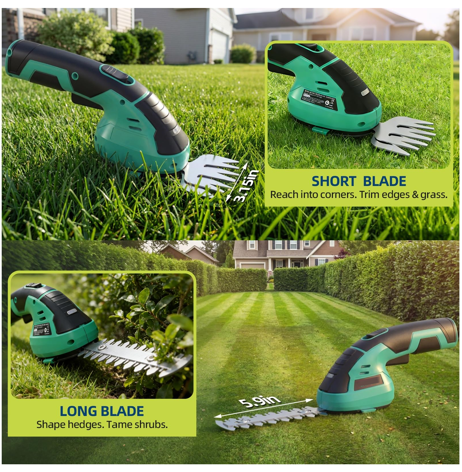 Cordless Grass Shear & Shrubbery Trimmer,2 in 1 Handheld Electric Grass Trimmer Hedge Shears with Rechargeable Battery Cable