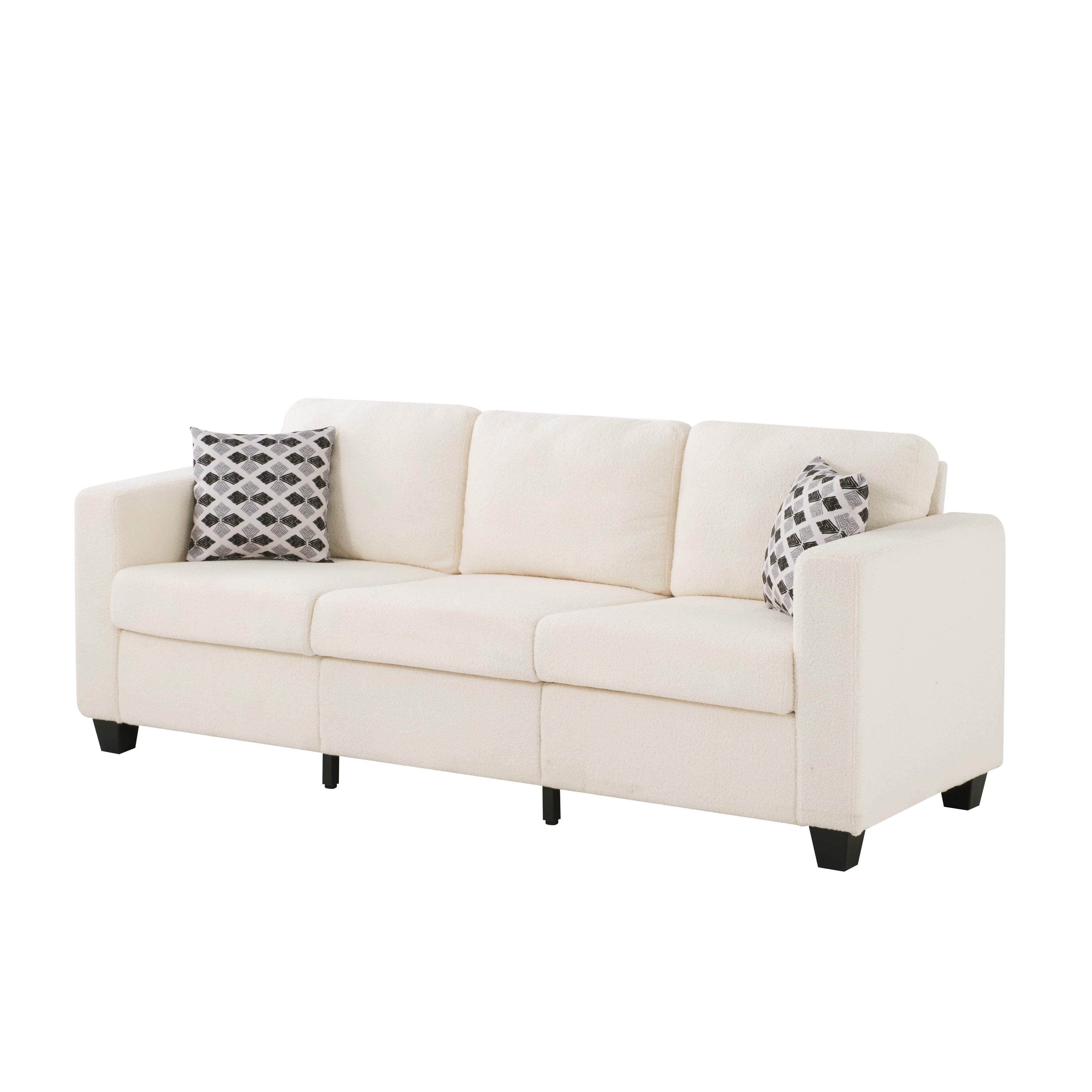 BSHTI 86.6" Teddy Fabric Sofa with 2 Pillows – Extra-Wide Deep Couch, Solid Wood & Iron Frame, Removable Washable Covers, for Living Room, Bedroom, Office, Beige