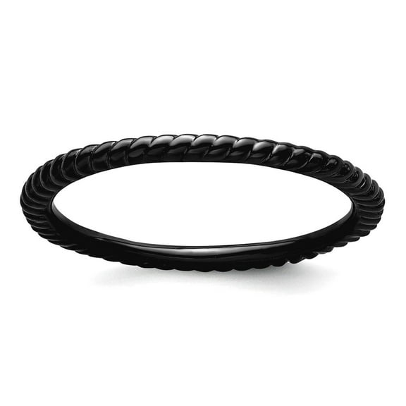 925 Sterling Silver Polished Patterned Ruthenium plating Stackable Black Plated Twisted Ring Size 9 Stackable Ring for W