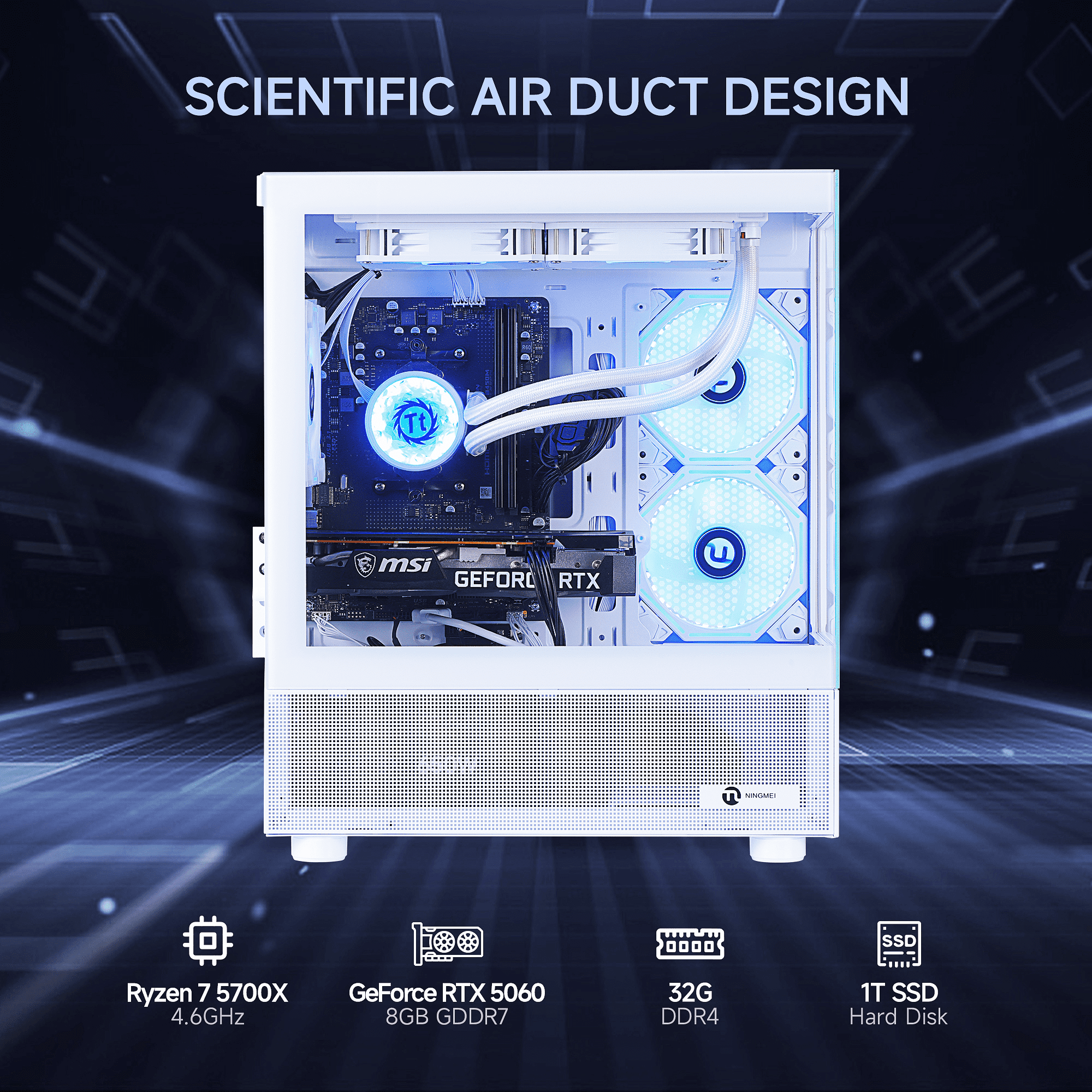 Ningmei Lumishore Gaming PC AMD Ryzen 7 5700X NVIDIA RTX 5060 32GB RAM 1TB SSD Wifi PC Gaming