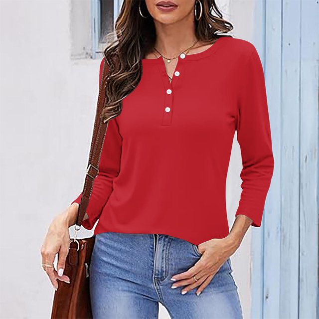 RXIRUCGD Hauts à Boutons Décontractés Unis pour Femmes, Rouge Melon D\'eau, Taille : 2TG
