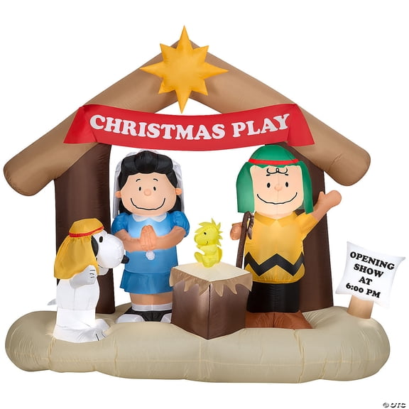 Gemmy Peanuts Christmas Nativity Scene Inflatable Yard Decoration - 5 ft 8 in - White