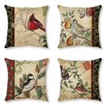 thumbnail image 1 of Funda de almohada decorativa de 4 piezas con diseño de pájaro cardenal vintage, hoja de acebo verde, muérdago rojo, lino, 45,7 x 45,7 cm, 1 of 4