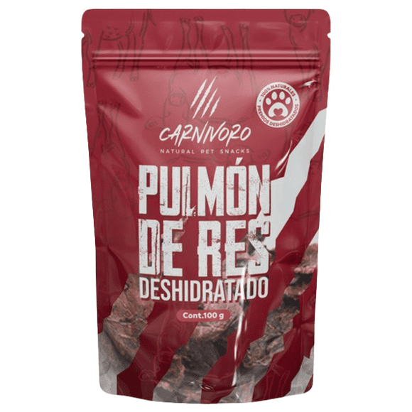 Premio Deshidratado de Pulmón de Res Para Perros y Gatos, Carnivoro Pet Snacks, 60 g
