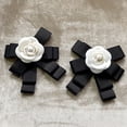 thumbnail image 4 of Beige Fashion Wool Camellia Flower Bow Brooch Pin Faux Pearl Fabric Floral Pre-Tied Bowknot Pins for Women, 4 of 5