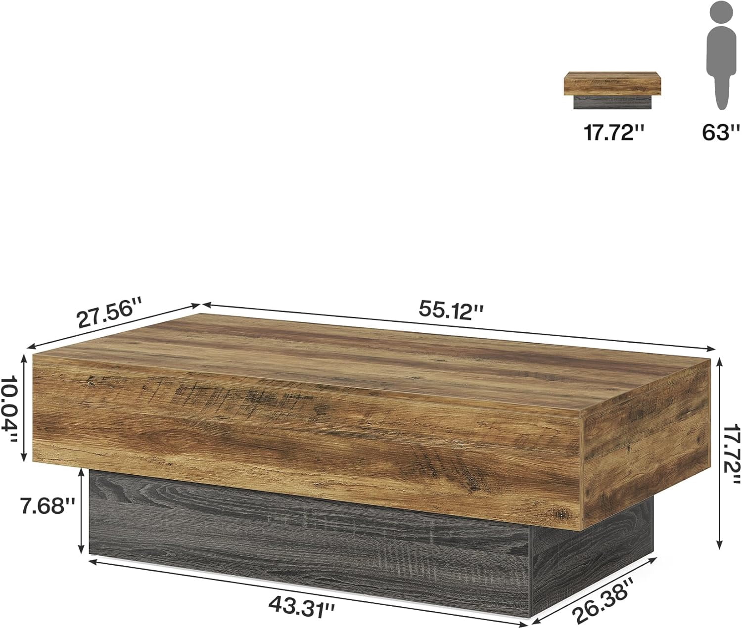 Tribesigns 55-Inch Farmhouse Wood Coffee Table, Large Rectangle Rustic Brown & Grey Tea Table for Living Room