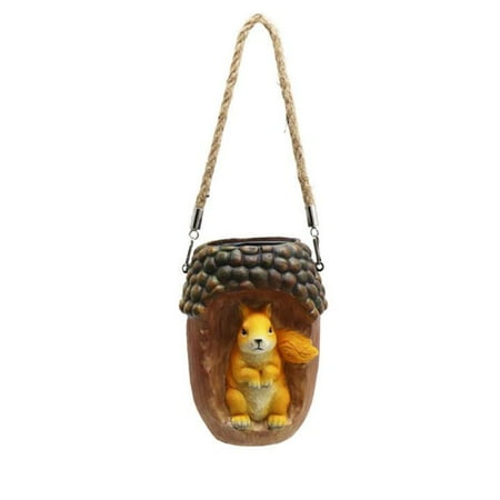 

Creative Solar Squirrel Hanging Light Resin Squirrel Pine Cone LED Garden Lantern Waterproof Chandelier Hemp Rope Light for Lawn