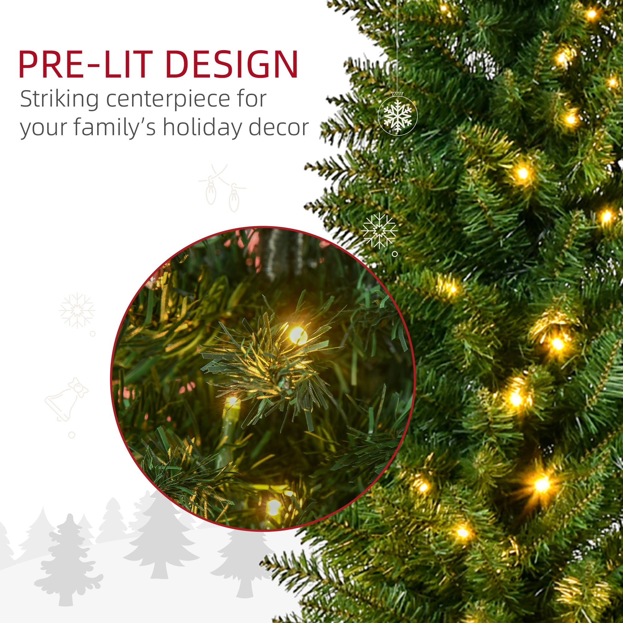 6 ft Pre-Lit Slim Artificial Pencil Christmas Tree with 200 Warm White LED Lights and 390 Tips, Indoor Holiday Decoration