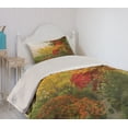 thumbnail image 2 of Ambesonne Country Quilted Coverlet 2 Pcs, Portland Japan Garden, Twin Size, Red Yellow Green, 2 of 5