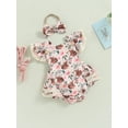 thumbnail image 3 of hirigin Baby Girl 2Pcs Easter Outfits, Fly Sleeve Square Neck Ruffle Romper with Bow Headband Set, 3 of 8