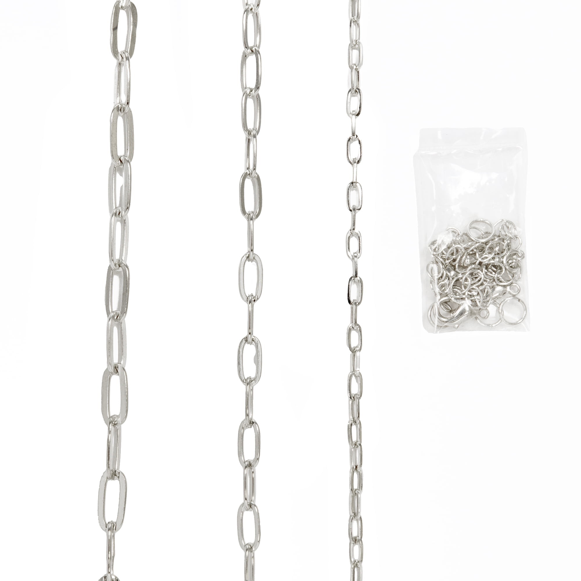 (2 pack) Cousin DIY 18 in Dainty Oval Chain with 3 in Extender, 3 Sizes, Silver Finish Metal