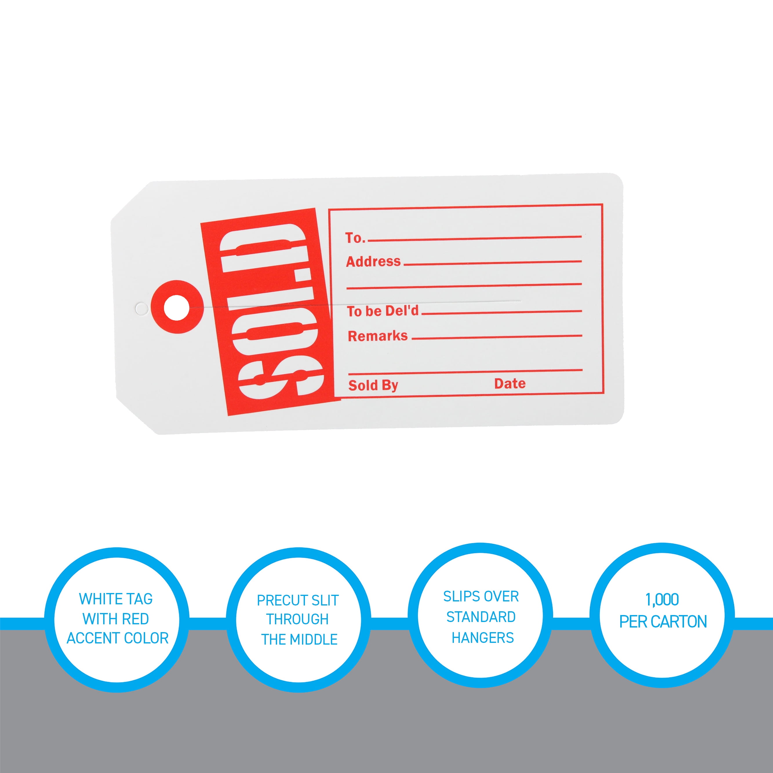 SSWBasics Red/White Sold Slit Tags (2-3/8"W x 4-3/4"H ) - Box of 1000