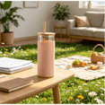 thumbnail image 4 of 20 oz Glass Tumbler with Lid and Straw, Iced Coffee Cup and Smoothie Cup with Bamboo Lids & Protective Silicone Sleeve, Dishwasher Safe, BPA-Free, Glass Cup 1 Pack, 4 of 7