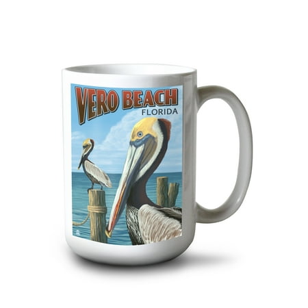 

15 fl oz Ceramic Mug Vero Beach Florida Brown Pelicans Dishwasher & Microwave Safe