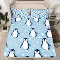 thumbnail image 2 of Manfei Cartoon Penguin 4 Pieces Queen Sheet Sets for Kids Teens,Happy Winter Snowflake Ultra Soft Flat Sheet,Merry Christmas Queen Fitted Sheet,Breathable Home Decor, 2 of 7