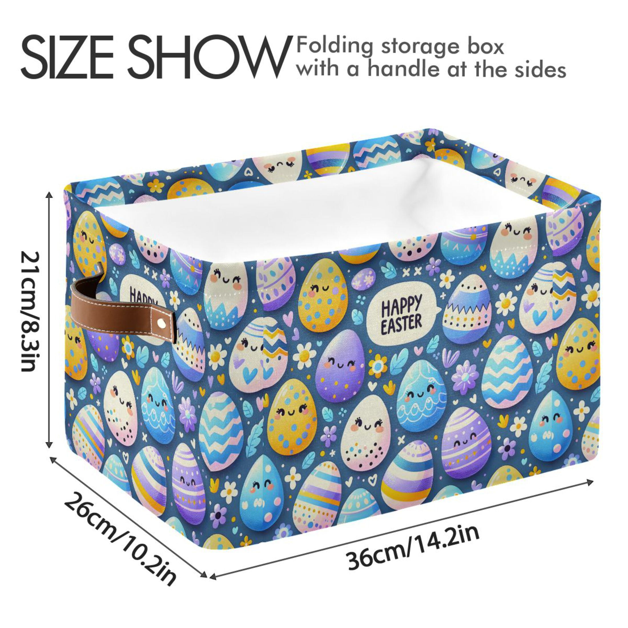 Easter Cute Egg Storage Bins with Handle Fabric Organizer Basket Foldable Box 2 Pack 14.2x10.2x8.3