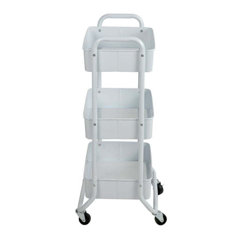 Mainstays 3 Tier Metal Utility Cart, Arctic White, Laundry Baskets, Easy Rolling, Adult and Child