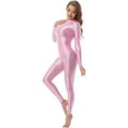 thumbnail image 4 of CHICTRY Womens Metallic Long Sleeve T-Shirt&Leggings Set 2Pcs Sports Dance Outfit Yoga Fitness Clothes Pink L, 4 of 6