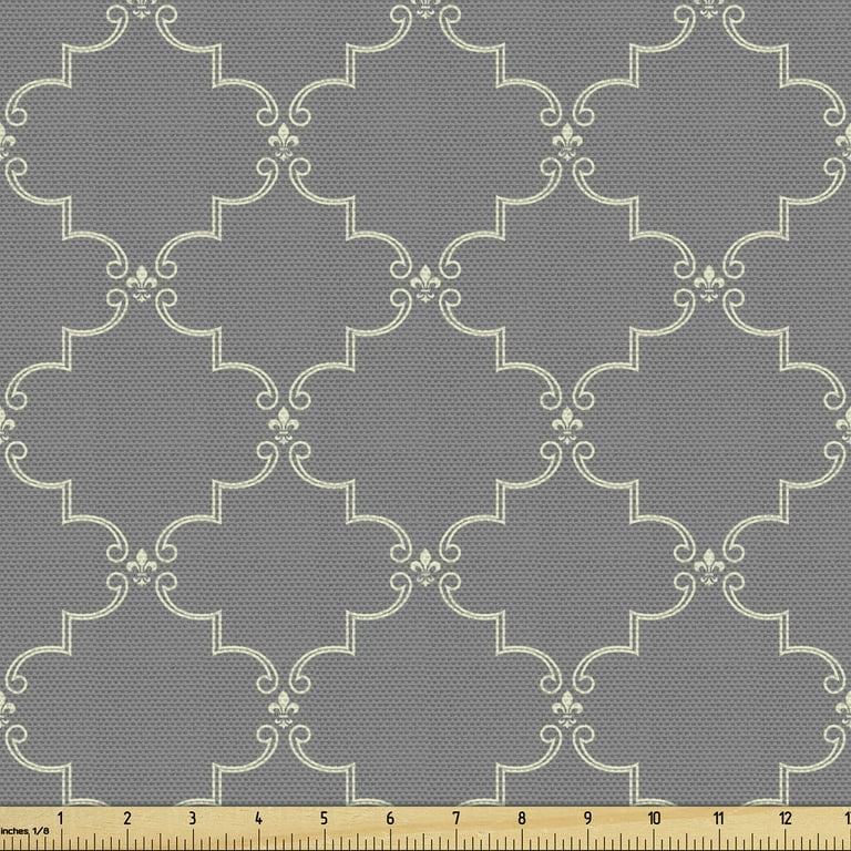 Ambesonne Damask Grey Fabric by The Yard, Abstract Lattice Style Oriental Ornament Repetition, Decorative Upholstery Fabric for Chairs & Home Accents, 3 Yards