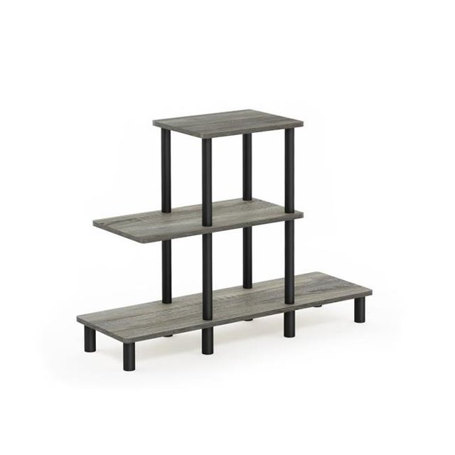 Furinno 18139GYW-BK 3-Tier Turn-N-Tube Design Display Rack French Oak - Grey & Black
