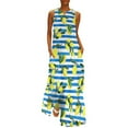 thumbnail image 2 of Robe Citron Aquarelle Été Rayures Bleues et Blanches Mode Coréenne Bohemia Longues Robes Design Moderne Maxi Grande Taille, 2 of 5
