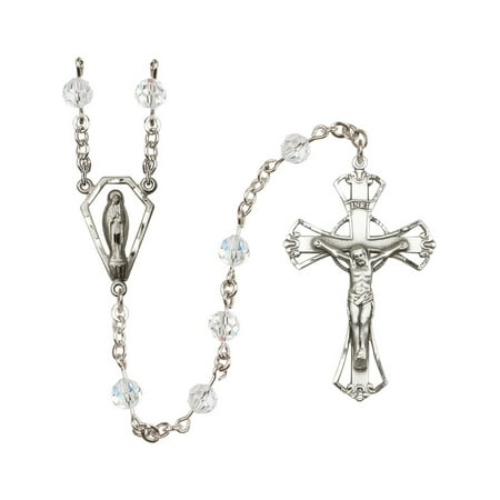 Swarovski Crystal Crucifix - Sterling Silver Rosary 6mm Crystal Swarovski beads Crucifix sz 1 3/4 x 1 1/8. Miraculous medal charm